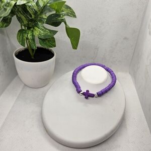 Vibrant Purple Beaded Bracelet with Cross Charm